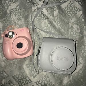Pink Instax mini 7s with grey case included